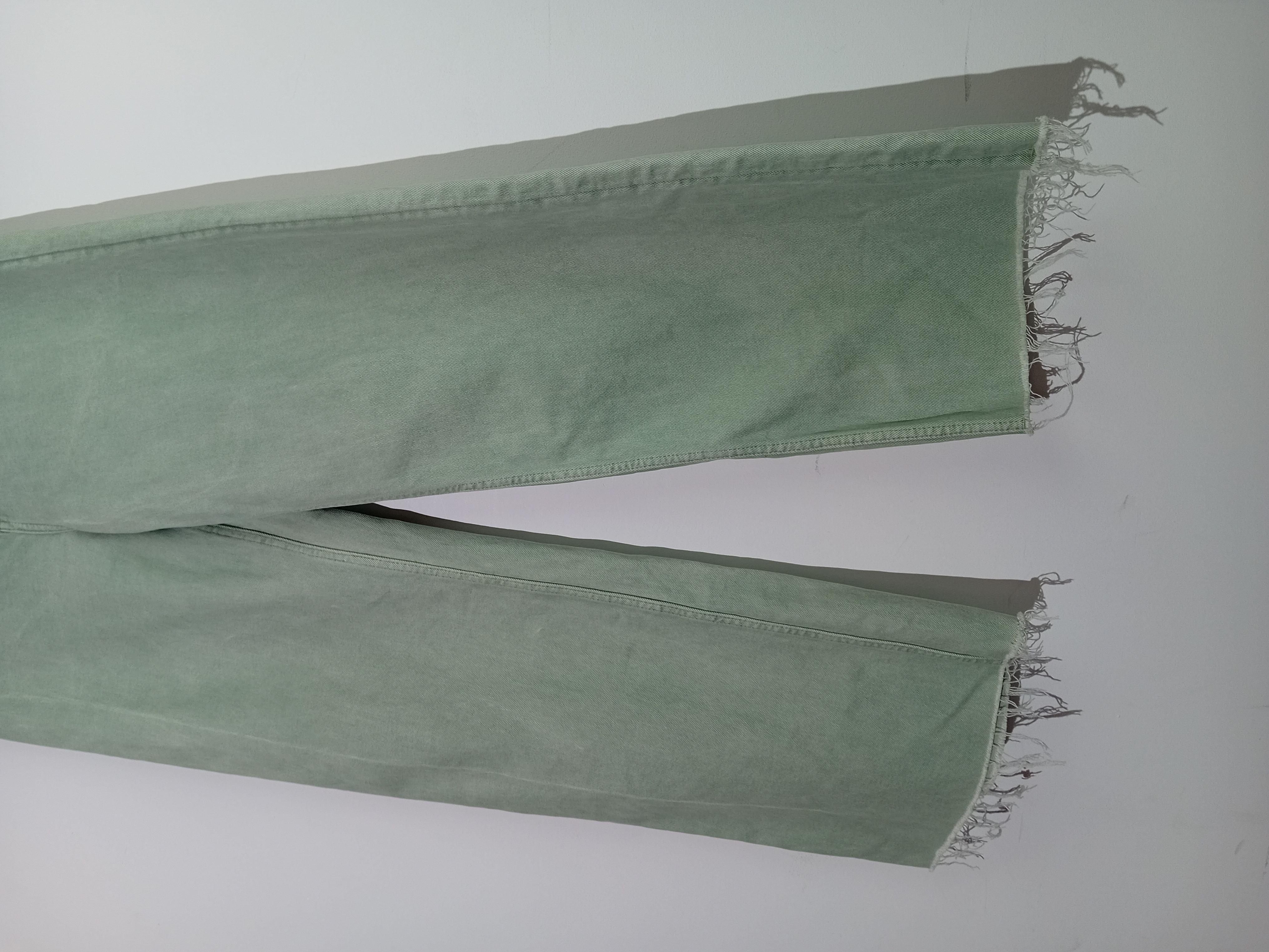Pantalon Large En Denim Vert Mango