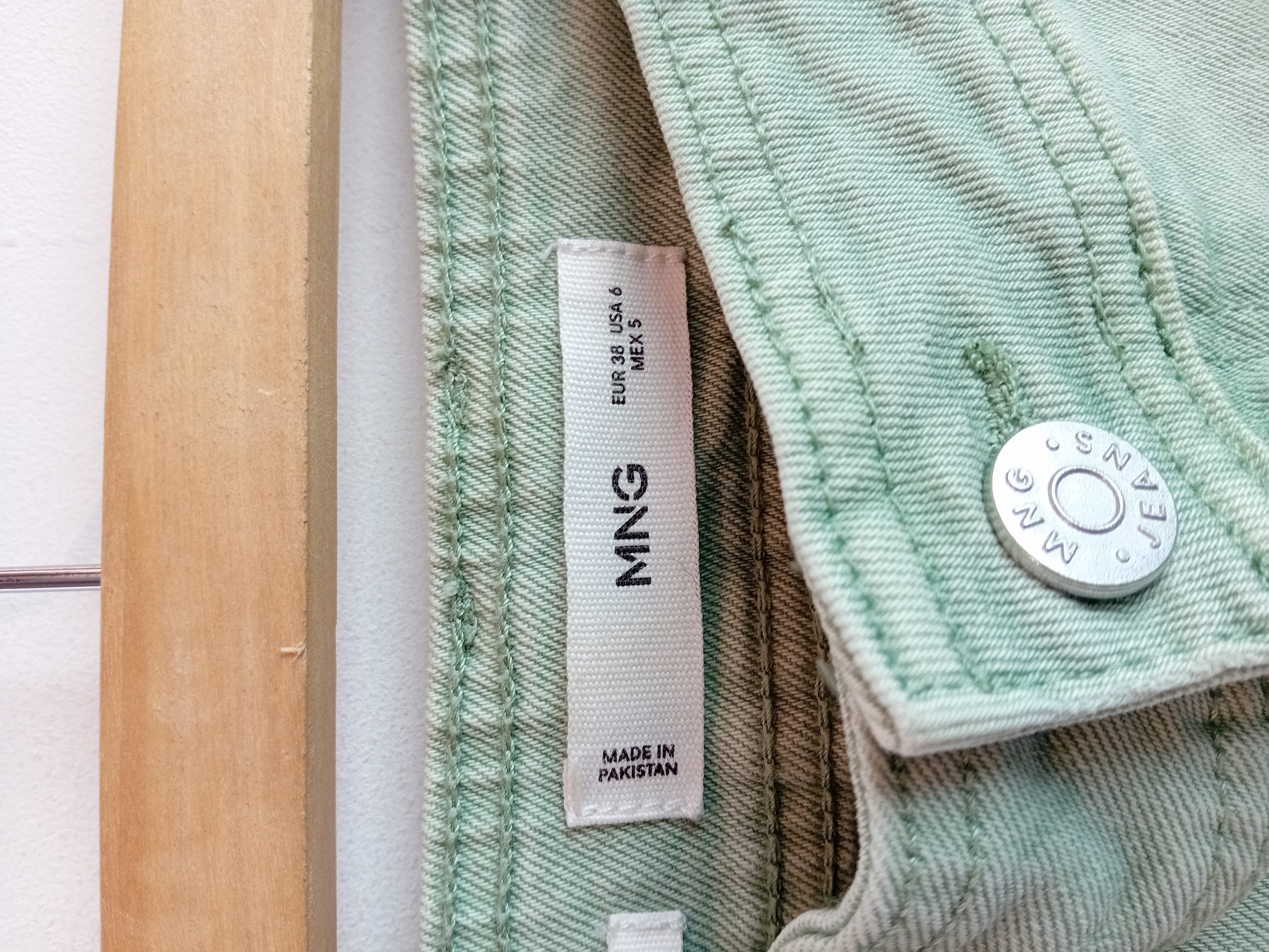 Pantalon Large En Denim Vert Mango
