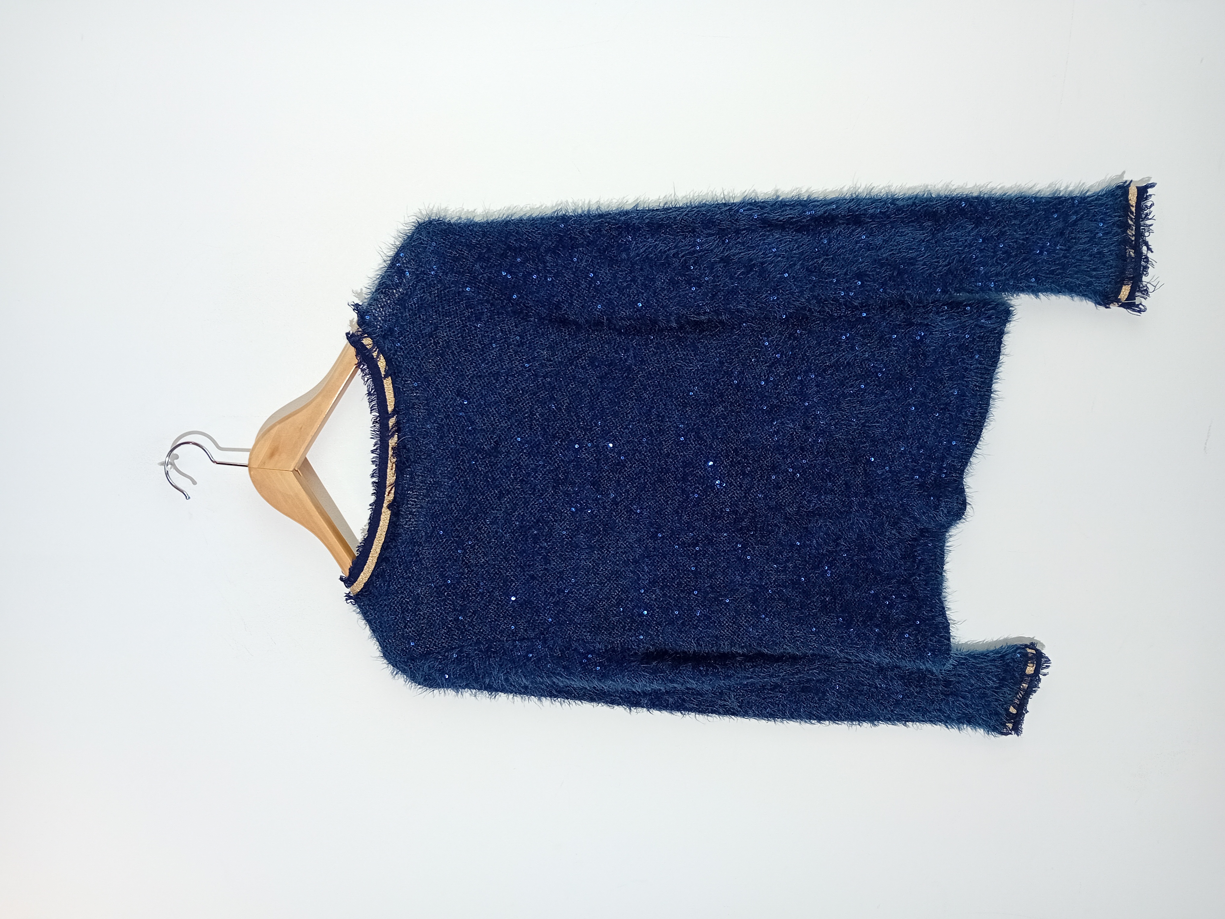 Gilet En Maille Duveteuse Sequins Bleu Marine