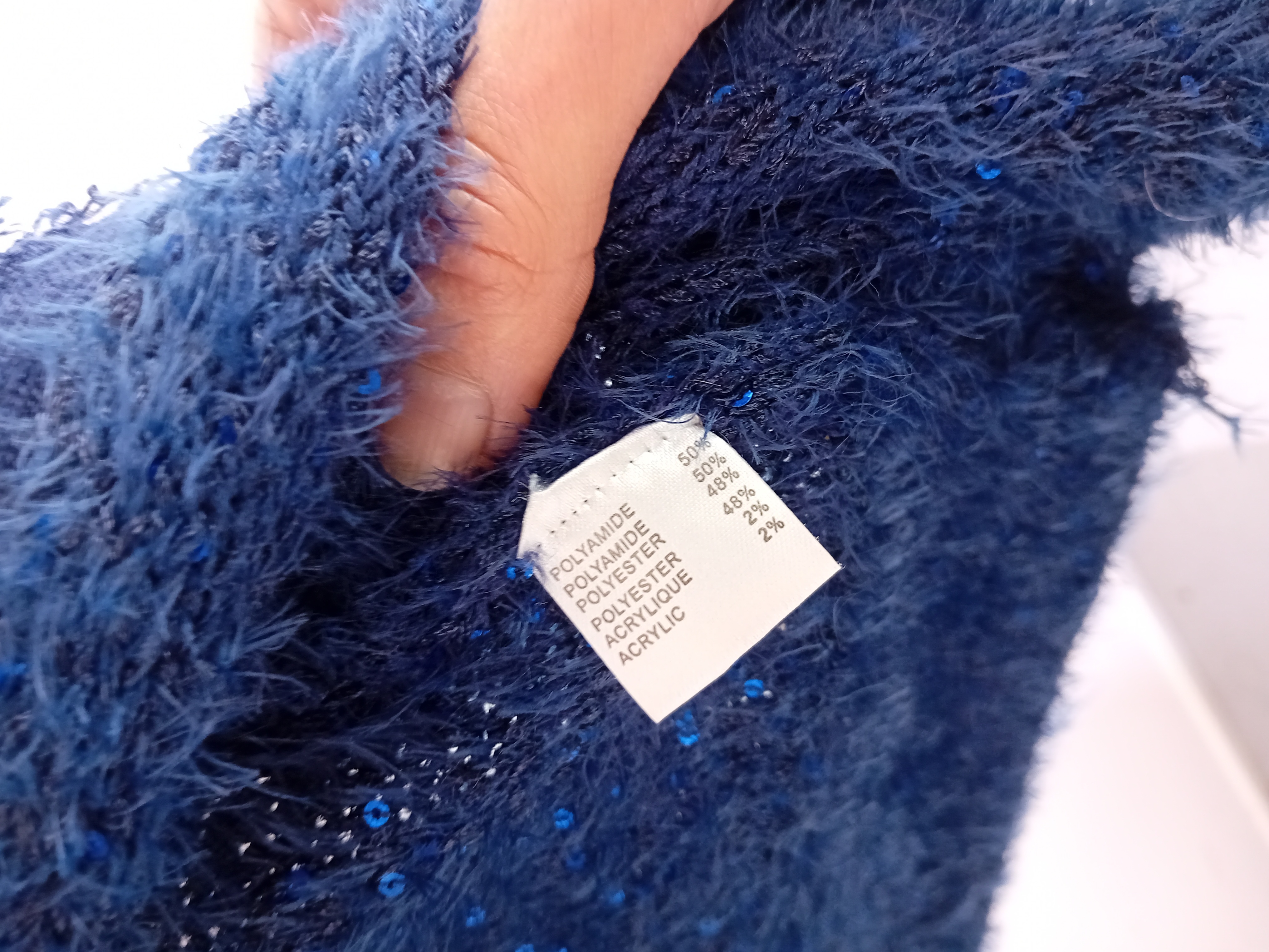 Gilet En Maille Duveteuse Sequins Bleu Marine