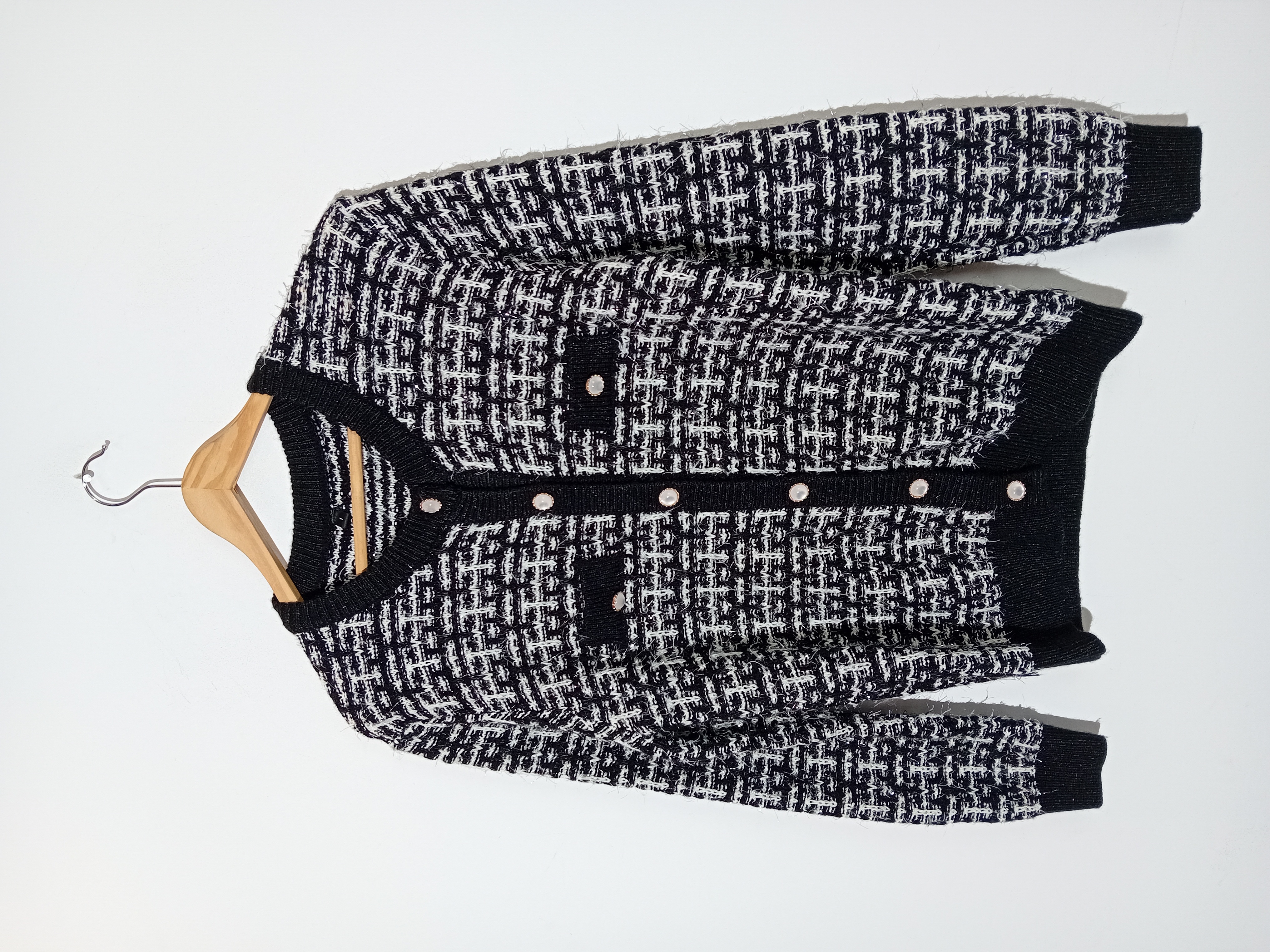 Gilet Maille Tweedée Noir Et Blanc S