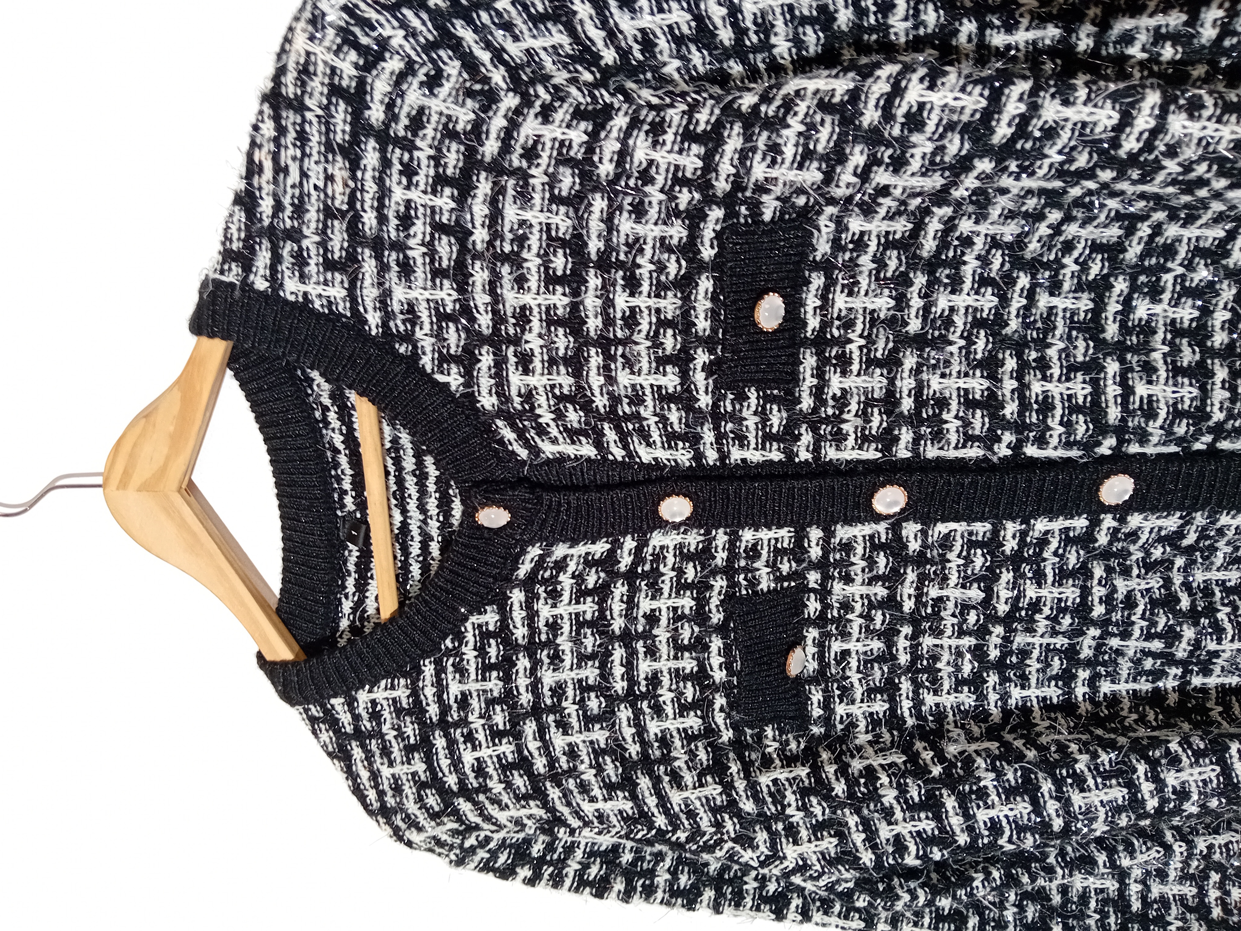 Gilet Maille Tweedée Noir Et Blanc S