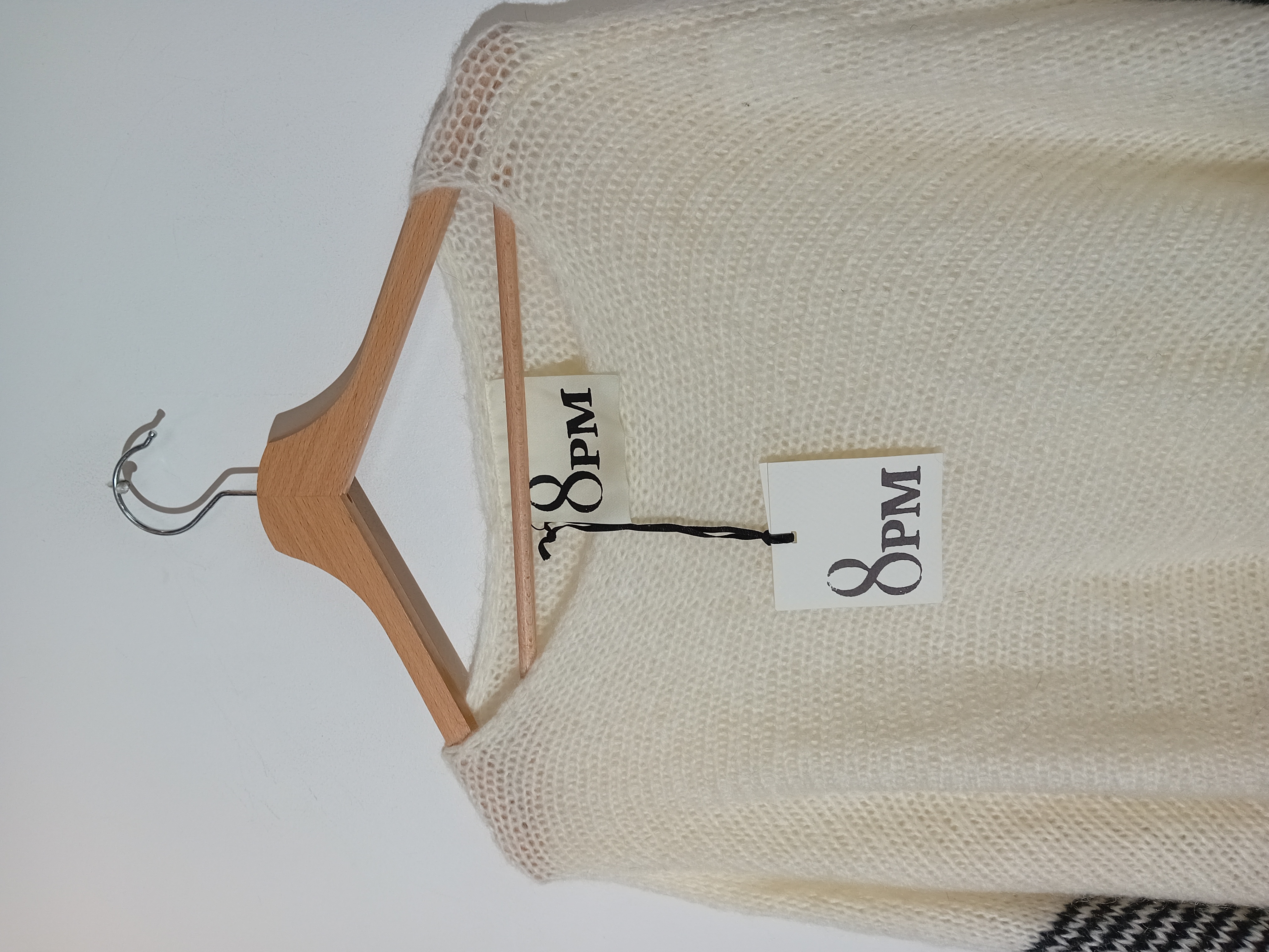 Poncho 8pm Maille Mohair Blanc Noir