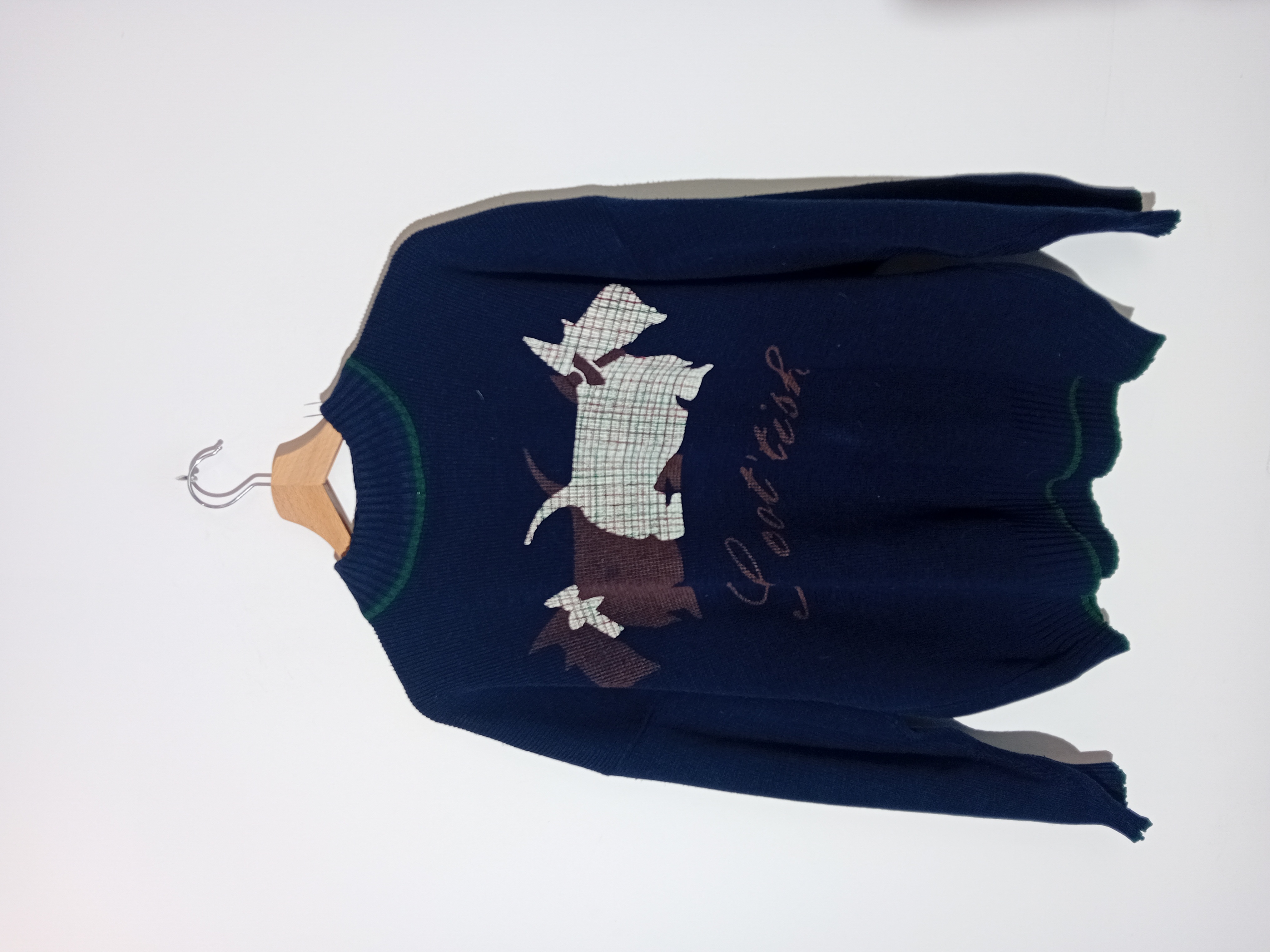 Pull Vintage Bleu Marine Chien Scottish