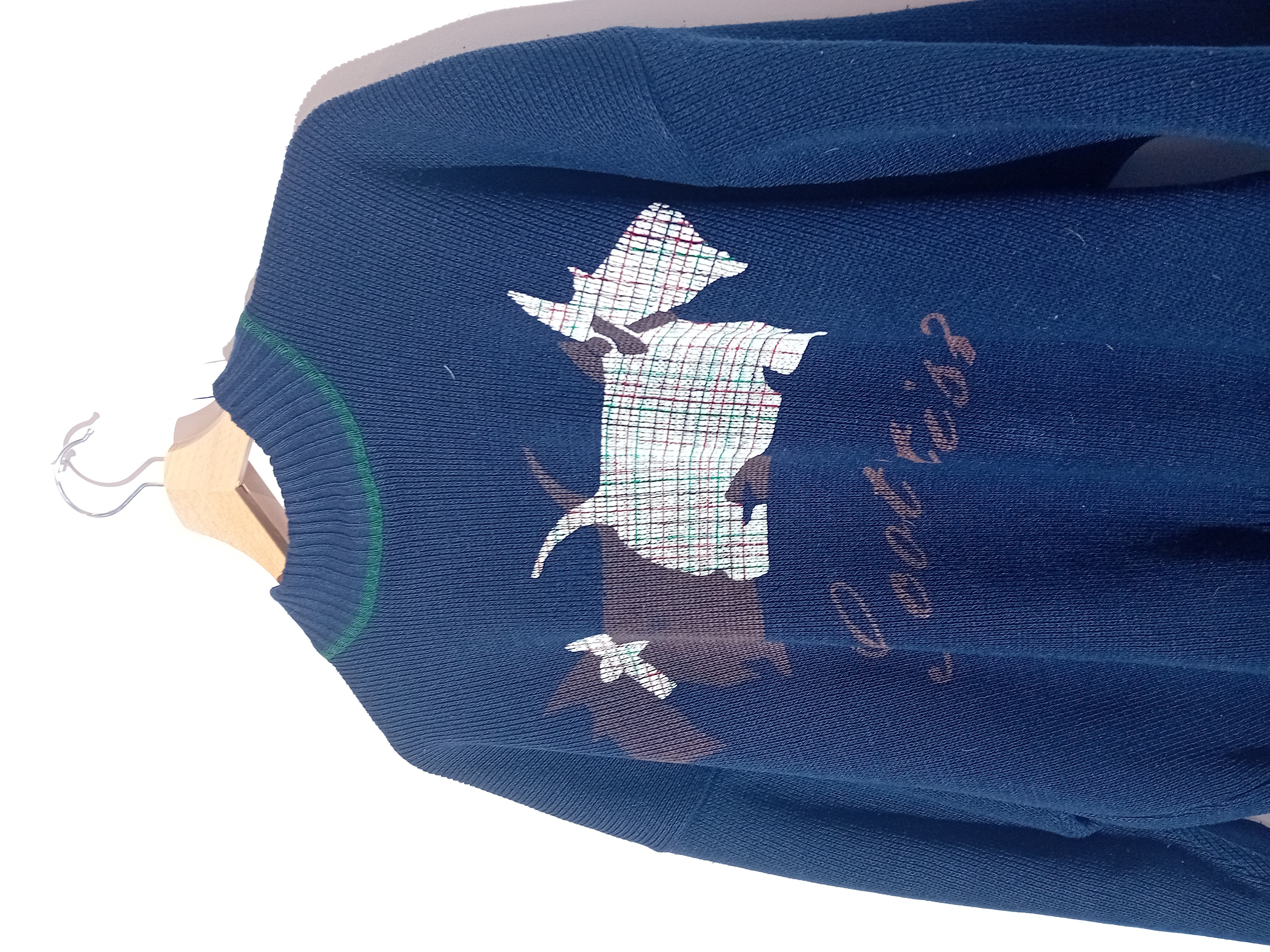 Pull Vintage Bleu Marine Chien Scottish