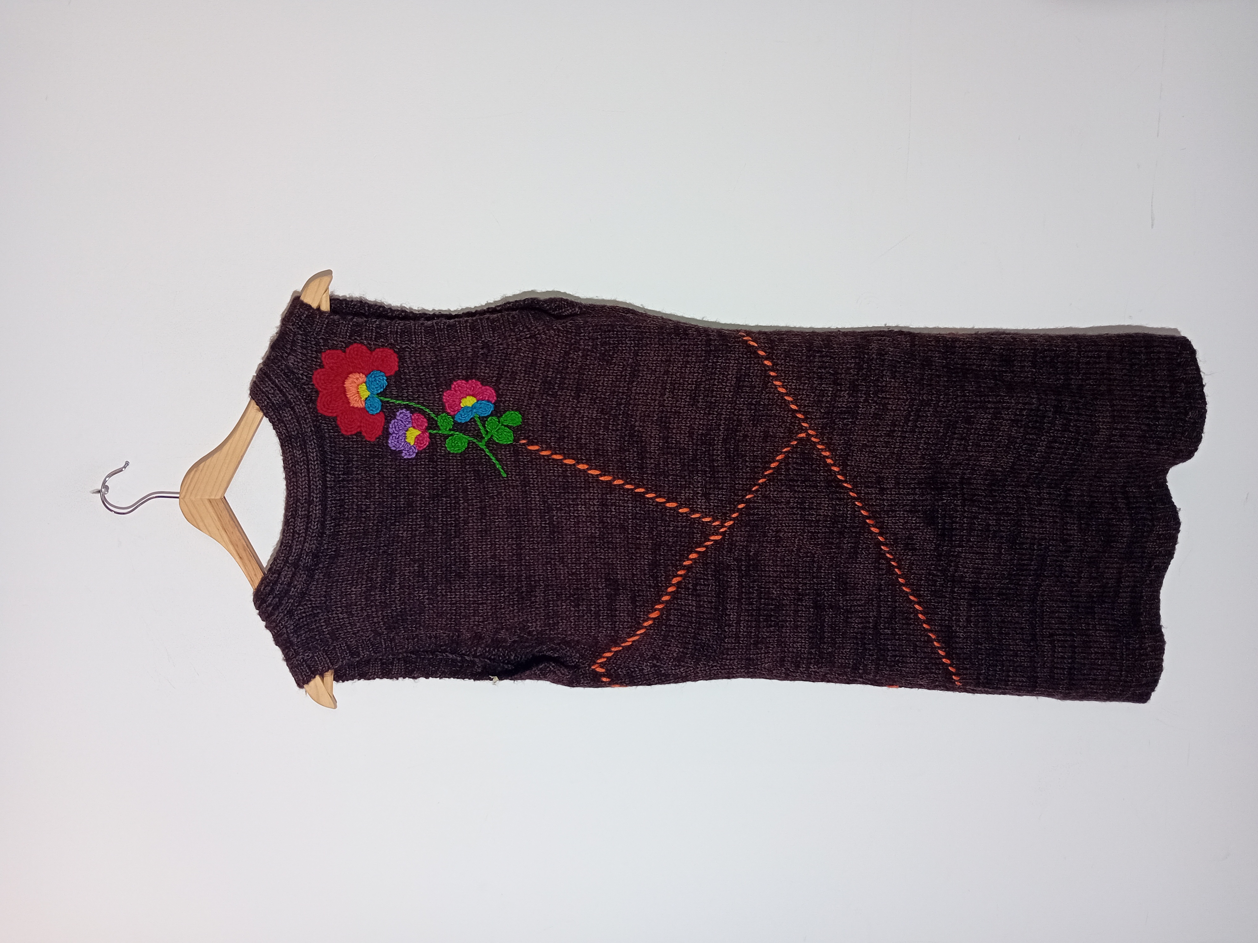 Gilet Sans Manches Brodé Floral Marron
