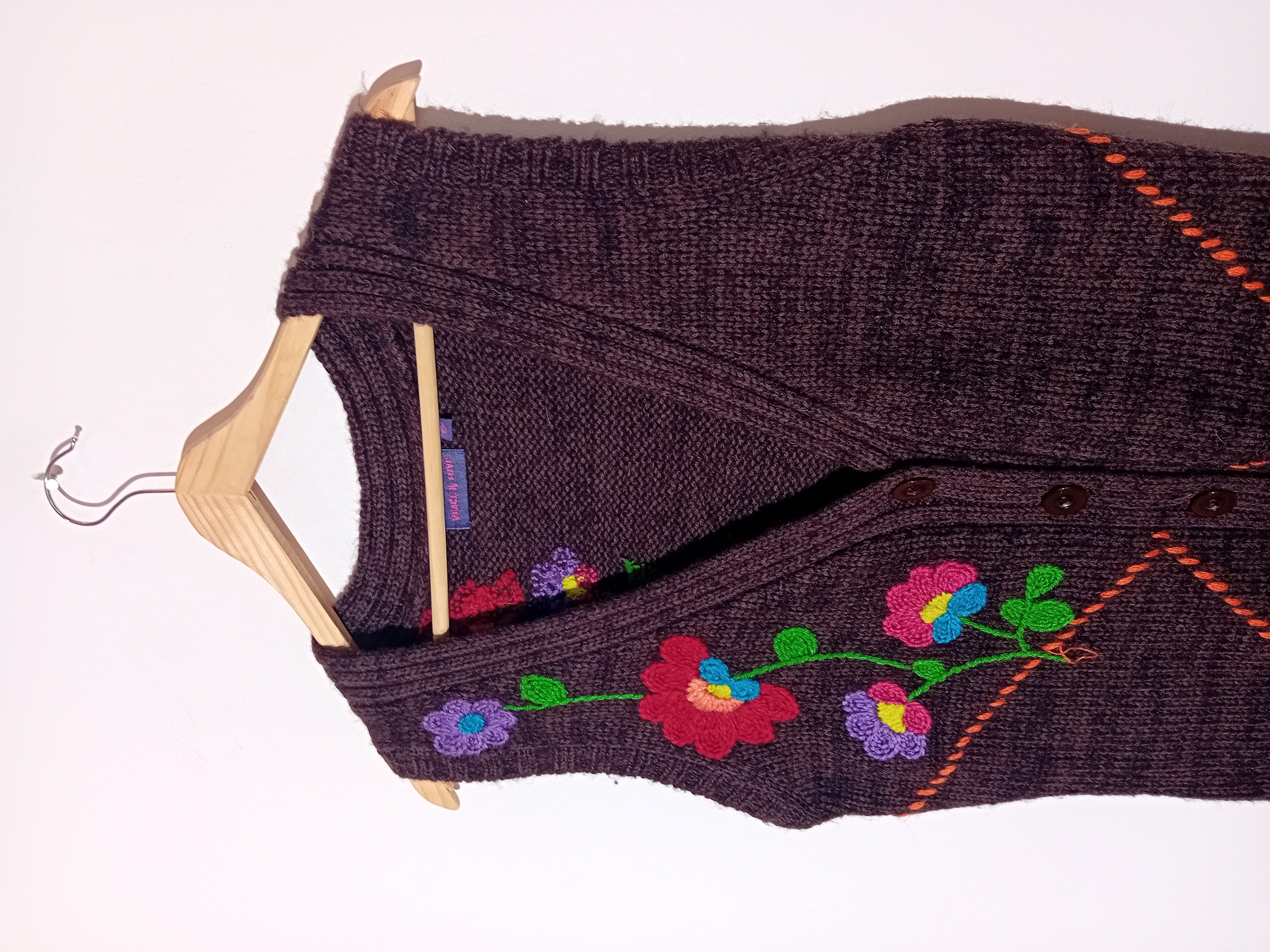Gilet Sans Manches Brodé Floral Marron
