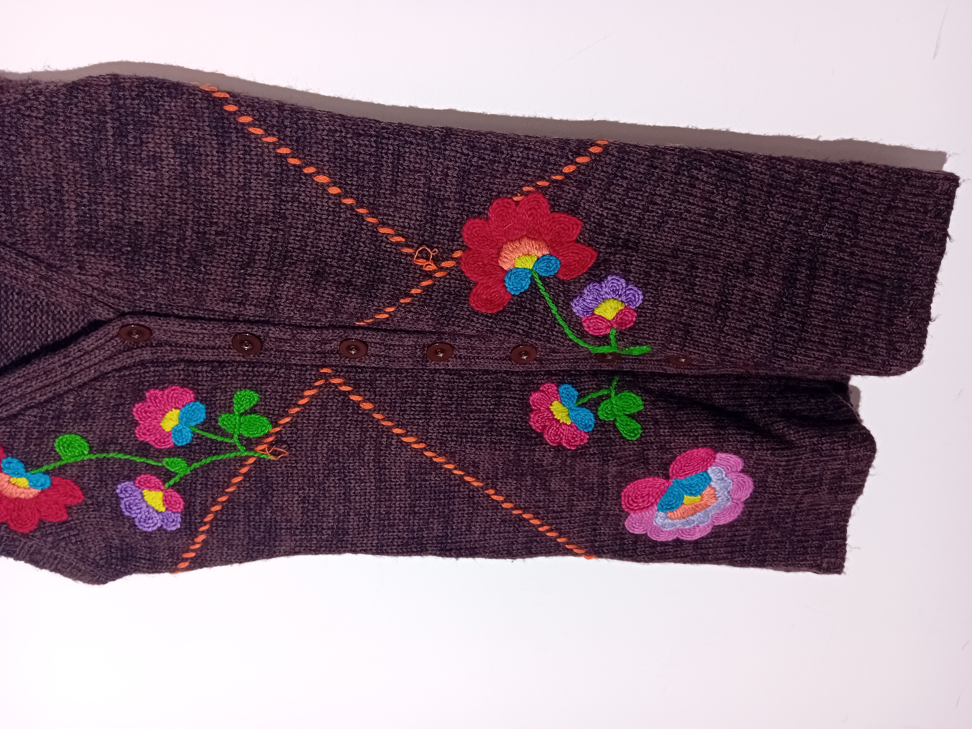 Gilet Sans Manches Brodé Floral Marron