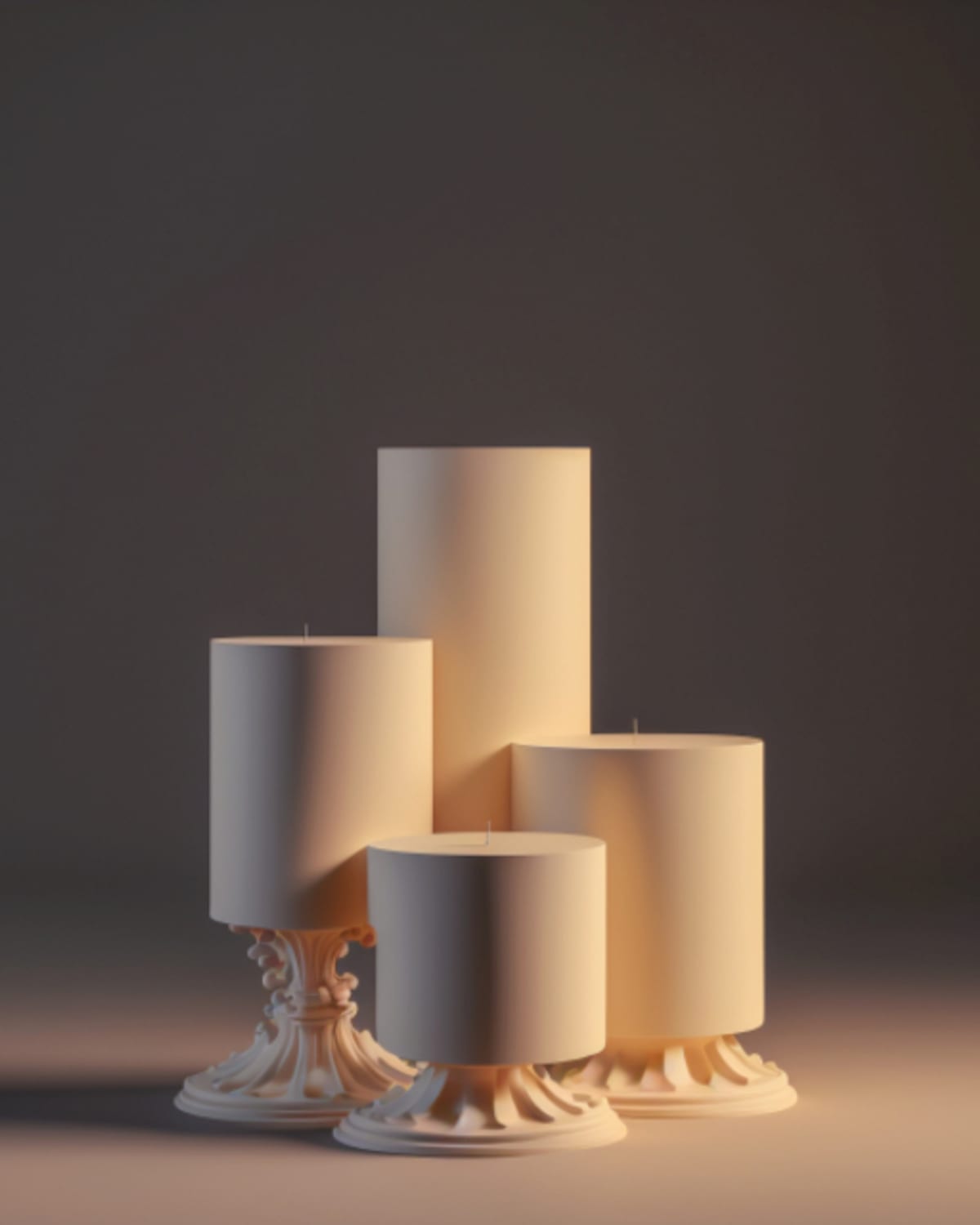 Unscented beeswax pillars, poured in three heights.